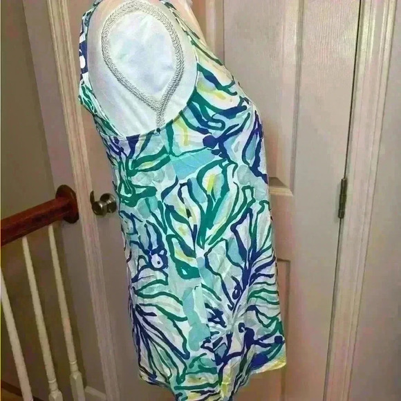 Women’s Lilly Pulitzer Blue Tropical Print Tank Top - 100% Pima Cotton - Sz XS - Picture 9 of 10